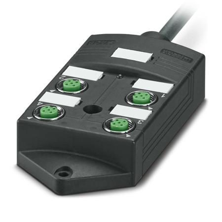 1516988 Phoenix Contact 15169 Series Sensor Hub, M12, 5m cable, 5 way, 4 port