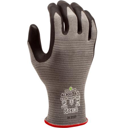 SHOAC8002 Showa AC800 Black, Grey 18 Gauge Microfibre Cut Resistant, Latex Free Work Gloves, Size Medium, Microporous Nitrile