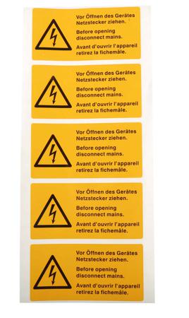 ESSW50105 Idento Yellow PVC Safety Labels, Vor Öffnen des Gerätes Netzstecker ziehen. Before opening disconnect mains. Avant