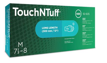 92605080 Ansell TouchNTuff® Green Powder-Free Nitrile Disposable Gloves, Size M, Food Safe, 100 per Pack