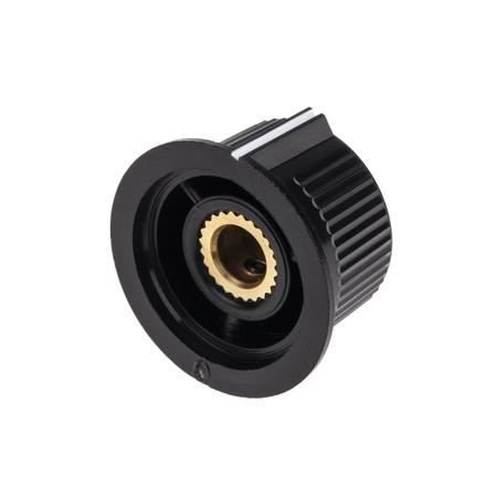 259-6991 RS Pro Potentiometer Knob, Grub Screw Type, 28mm Knob Diameter, Black, Red, 6.35mm Shaft