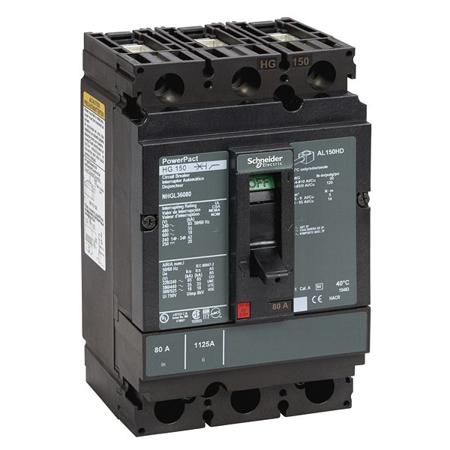 NHGL36080 Schneider Electric, PowerPact MCCB 3P 80A, Breaking Capacity 18 kA, DIN Rail Mount
