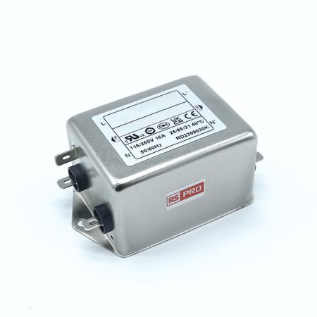 276-6297 RS PRO 16A 250 V ac 50/60Hz, Chassis Mount EMI Filter, Fast-On, Single Phase