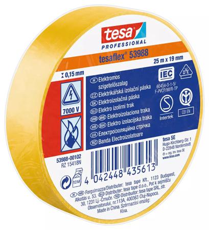 53988-00092-01 Tesa 53988 Yellow Soft PVC Electrical Insulation Tape, 19mm x 25m