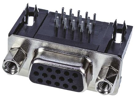 09561527613 HARTING 15 Way Right Angle Through Hole D-sub Connector Socket, 2.29mm Pitch, with 4-40 UNC Female Screwlocks,