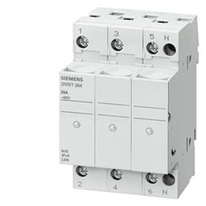 3NW7334 Siemens 20A Fuse Holder for 8 x 32mm Fuse, 3P, 400V