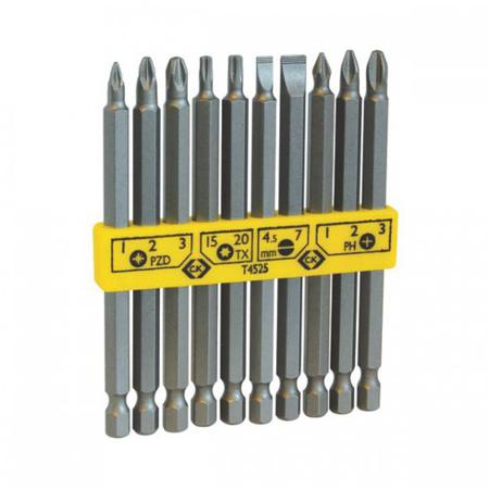 T4525 CK Bit Set 10 Pieces, Phillips, Pozidriv, Slotted, Torx