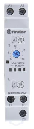 80.82.0.240.0000 Finder 80 Series Series DIN Rail Mount Timer Relay, 24 → 240V ac/dc, 2-Contact, 0.1 → 20 min, 0.1