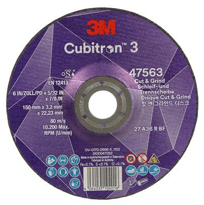 7100305148 3M 47563 Ceramic Cutting Disc, 150mm x 3.2mm Thick, 36+ Grade, 10 in pack