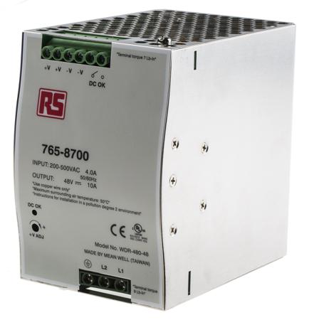 WDR-480-48 Mean Well , DIN Rail Mount Power Supply, Switch Mode, 125.2 x 85.5 x 128.5mm