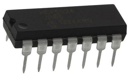 MCP6024-I-P Microchip MCP6024-I/P, Precision, Op Amp, RRIO, 10MHz, 14-Pin PDIP