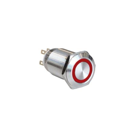 MPI005R28LSRD12 Bulgin MPI005 Series Illuminated Push Button Switch, Latching, Panel Mount, 19.2mm Cutout, SPST, Red LED, 12V, IP65