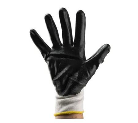 246-3351 Black Abrasion Resistant Work Gloves, Size L, Nitrile Coating