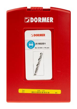 A190 201 Dormer 19-Piece Twist Drill Bit Set for Multi-Material, 10mm Max, 1mm Min, HSS Bits
