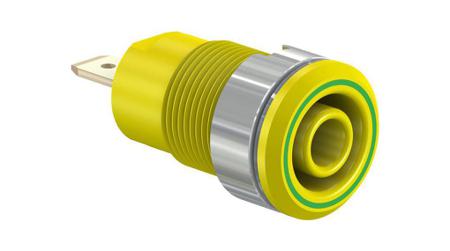 23-3000-20 Staubli Green/Yellow Socket Banana Connector, 4 mm Connector, Tab Termination, 24A, 1kV, Gold Plating