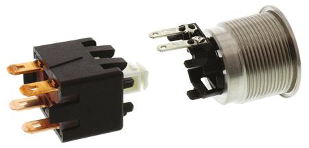 1241-6833-1124000 DPST-NO Latching Push Button Switch, IP64 (Front); IP00 (Rear), 22mm, Panel Mount Blue LED