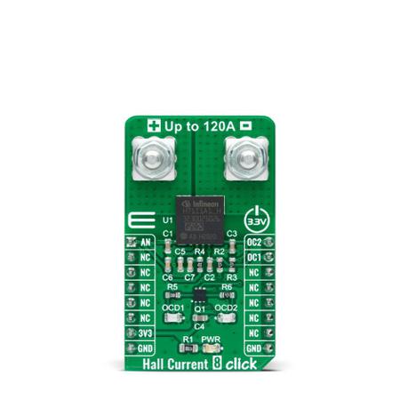 MIKROE-4508 MikroElektronika Hall Current 8 Click Magnetic Current Sensor Add On Board for TLI4971-A120T5 mikroBUS Socket