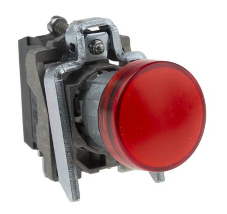 XB4BVB4 Schneider Electric, Harmony XB4, Panel Mount Red LED Pilot Light, 22mm Cutout, IP66, IP67, IP69(IP69K), Round, 24V ac/dc