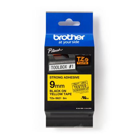 TZE-S621 Brother Black on Yellow Label Printer Tape, 8 m Length, 9 mm Width
