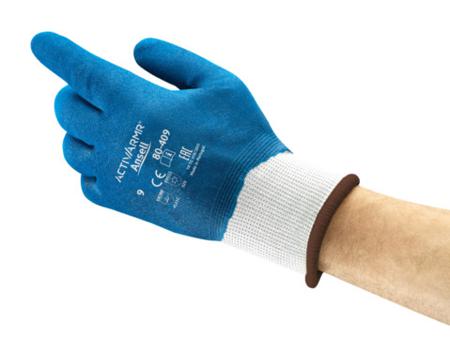 80409080 Ansell ActivArmr 80-409 Blue Acrylic Abrasion Resistant, Cut Resistant Work Gloves, Size 8, Latex, Natural Rubber