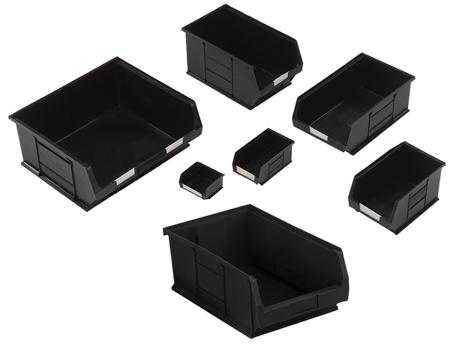909-6921 RS Pro Black Plastic Stackable Storage Bin, 182mm x 420mm x 375mm