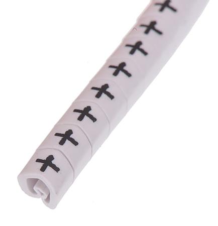 515-03961-HGDC2-5---PVC-WH HellermannTyton Helagrip Slide On Cable Marker, Pre-printed "+", Black on White, 2 → 5mm Dia. Range