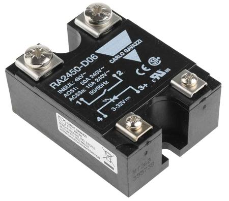 RA2450-D06 Carlo Gavazzi RA 24 Series Solid State Relay, 50 A Load, Panel Mount, 280 V ac Load, 32 V dc Control