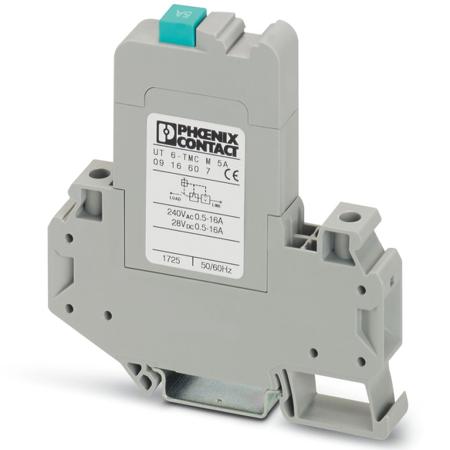 0916607 Phoenix Contact CLIPLINE Thermal Circuit Breaker - UT 6-TMC  Single Pole 250V Voltage Rating DIN Rail Mount, 5A Current