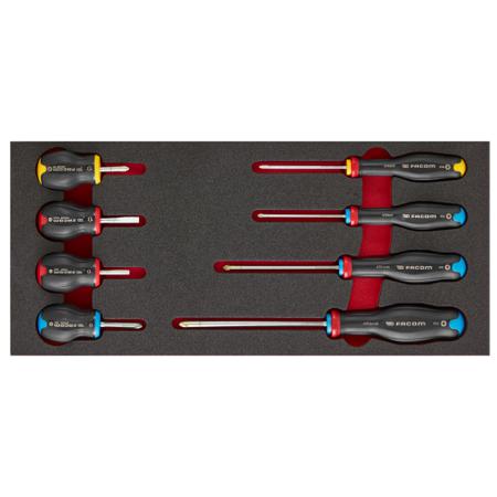 MODM-AT3PB Facom Screwdriver Set, 8 Piece - Engineers Slotted; Phillips; Pozidriv