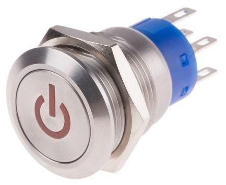 AV1911P612Q04 SPST Maintained Push Button Switch, IP67, Panel Mount Green LED, 250V ac