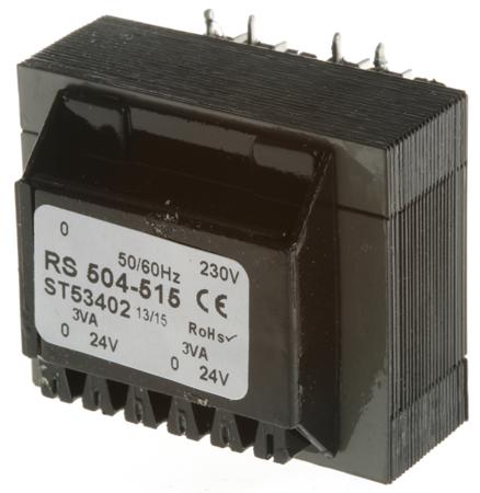 504-515 RS PRO 24V ac 2 Output Through Hole PCB Transformer, 6VA