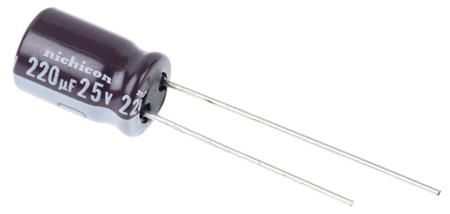 UPS1E221MPD Nichicon 220μF Aluminium Electrolytic Capacitor 25V dc, Radial, Through Hole -
