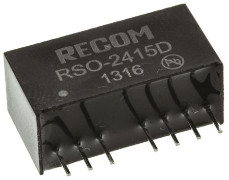 RSO-2415D Recom RSO 1W Isolated DC-DC Converter Through Hole, Vin 18 → 36 V dc, Vout ±15V dc, I/O isolation 1kV