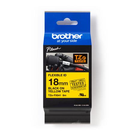 TZE-FX641 Brother Black on Yellow Label Printer Tape, 8 m Length, 18 mm Width