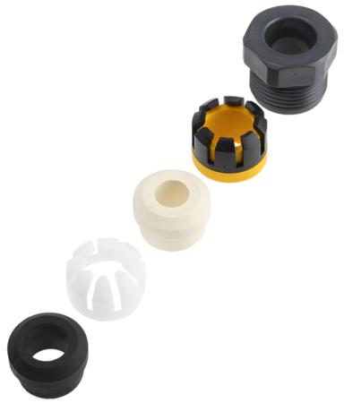 PXP7088/0713 Bulgin 7000 Series Black, Grey, White, Yellow Thermoplastic Cable Gland Kit, 7mm min., 13mm max., IP66, IP68, IP69K