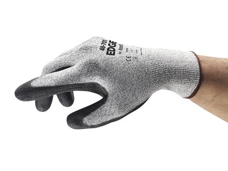 48701050 Ansell Edge 48-701 Black Polyester, Spandex Abrasion Resistant, Cut Resistant Work Gloves, Size 5, Polyurethane Coating