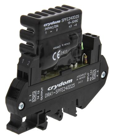 DRA1-SPFE240D25 Sensata Crydom Solid State Interface Relay, 32 V dc Control, 10 A rms Load, DIN Rail Mount