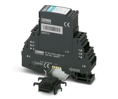 2800977 Phoenix Contact, PT-IQ-1X2+F-24DC-UT Modular Surge Protector 21 V ac, 30 V dc Maximum Voltage Rating 10kA Maximum Surge
