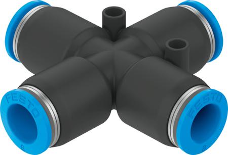 QSX-10 Pneumatic Cross Tube-to-Tube Adapter Connection A 10mm, B 10mm, C 10mm, D 10mm