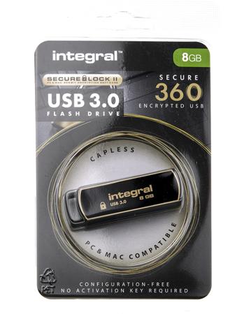 INFD8GB360SEC3.0 Integral Memory USB 3.0 Flash Drive 8 GB USB 3.0 Software Encrypted Flash Drive