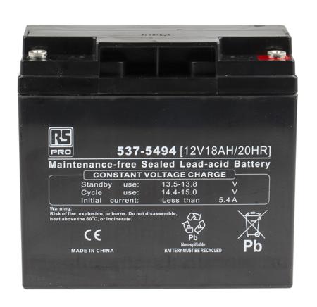537-5494 RS PRO 12V T12 Sealed Lead Acid Battery, 18Ah