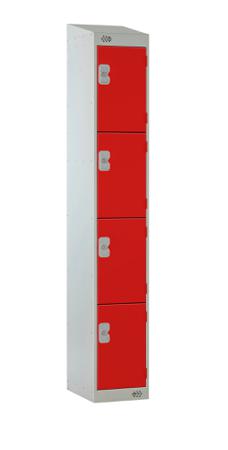 213-241 RS PRO 4 Door No Steel Red Locker, 1800 mm x 380 mm x 450mm