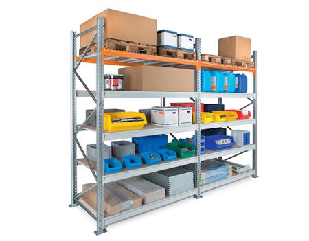 AXZHYBRIDE3022ED2 Manorga RAL 2004, RAL 7035 5 Shelf Galvanised Steel Pallet Starter Bay, 3000mm x 2225mm, 1100mm, 1146kg Load