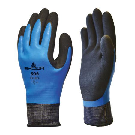 SHO306B5 Showa 306 Black, Blue Nylon, Polyester Abrasion Resistant, General Purpose, Waterproof Work Gloves, Size XXL, Latex
