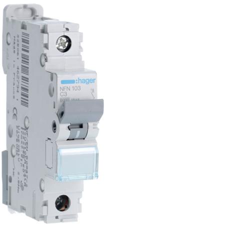 NFN103 Hager NFN MCB, 1P, 3A, 230V AC, 10 kA Breaking Capacity