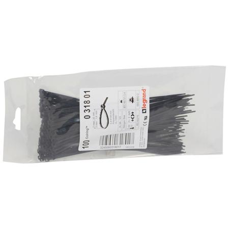 031801 Legrand Cable Tie, Cable Ties, 140mm x 2.4 mm, Black Plastic, Pk-100units