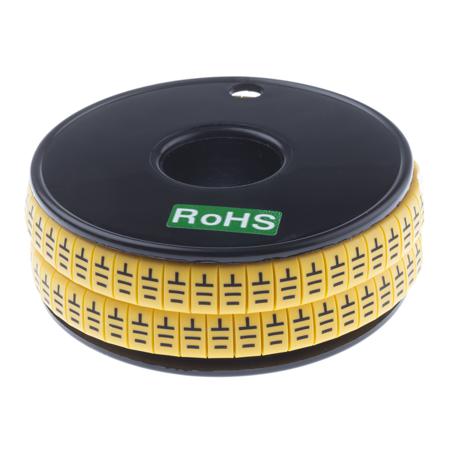 812-1206 RS Pro Slide On Cable Marker, Pre-printed Earth Black on Yellow 3.5 → 7mm Dia. Range