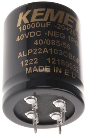 ALP22A103CB040 KEMET 10000μF Aluminium Electrolytic Capacitor 40V dc, PCB Mount -