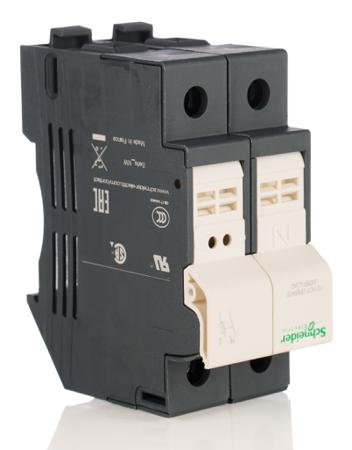 DF101N Schneider Electric 32A Rail Mount Fuse Holder for 10 x 38mm Fuse, 1+N, 690V ac/dc