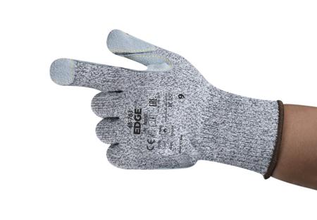48703080 Ansell Edge 48-703 Grey Glass Fibre, Polyethylene Cut Resistant, Heat Resistant Work Gloves, Size 8, Leather Coating